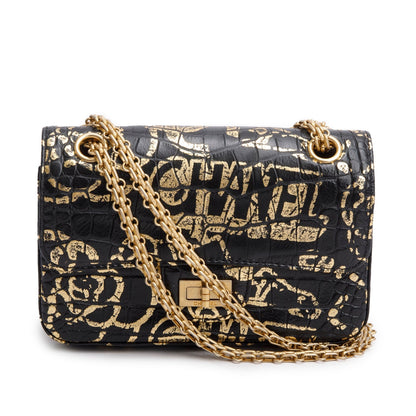 Chanel Black Calfskin Croc Embossed Grafitti 2.55 Mini Reissue Flap Bag
