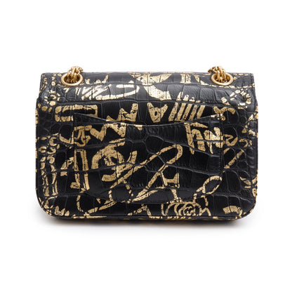 Chanel Black Calfskin Croc Embossed Grafitti 2.55 Mini Reissue Flap Bag