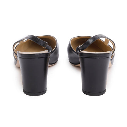 Chanel Black Goatskin & Grosgrain Cap Toe CC Slingback Pumps, Size 39.5