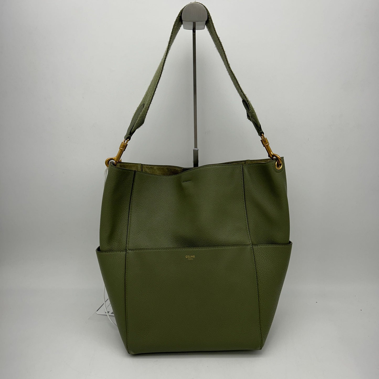 Luxury CELINE Soft Grained Calfskin Sangle Bucket Bag Light Khaki LA36440