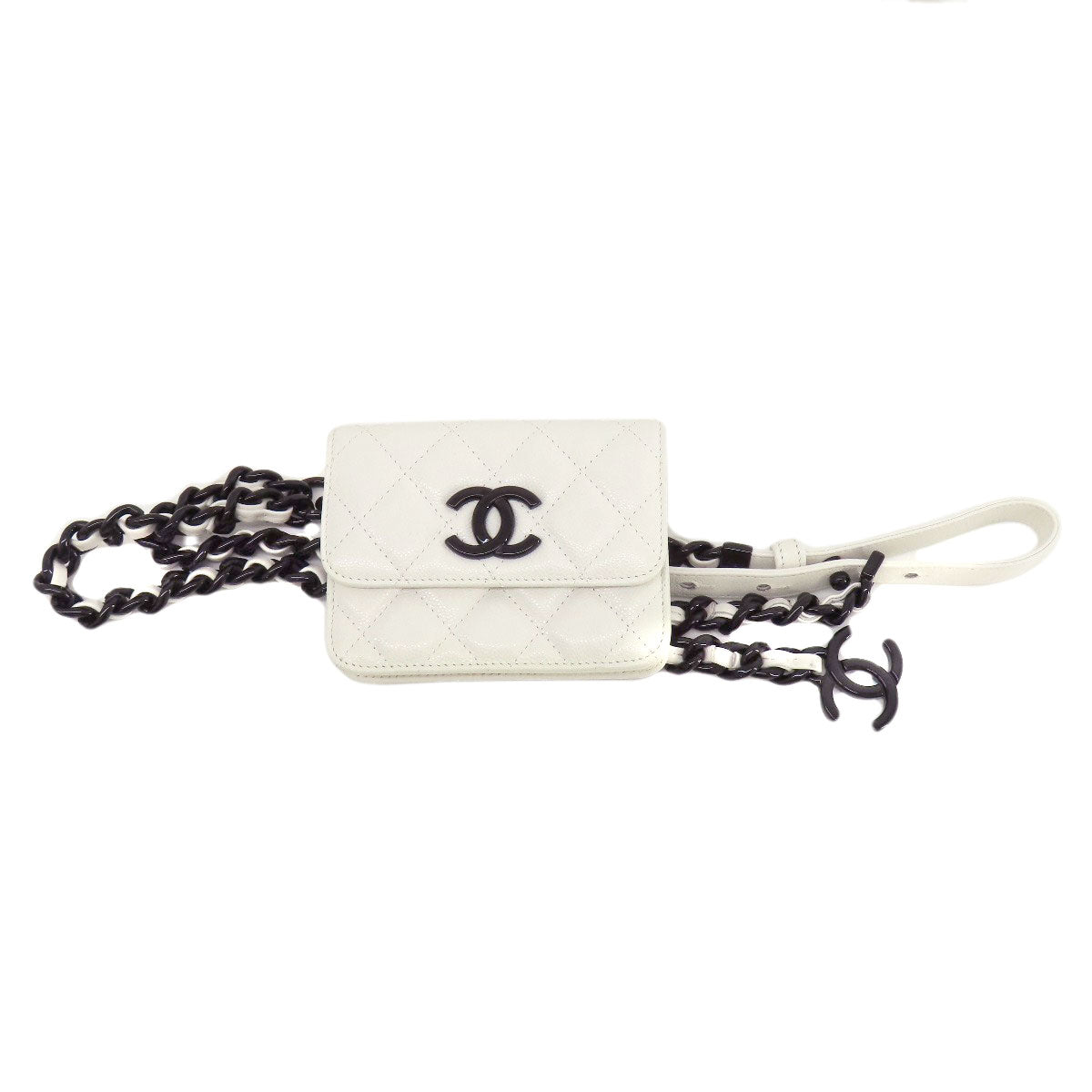 CHANEL Hip bag Grained Calfskin Skin white Matelasse SilverMetal