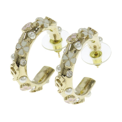 CHANEL Pierce metallic gold Hoop earrings with flower motif