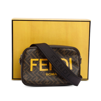 Fendi Brown Leather FF Zucca Canvas Camera Case Bag