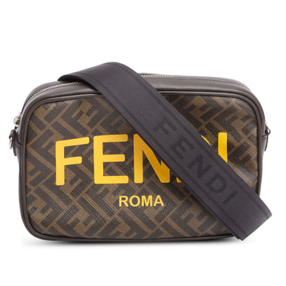 Fendi Brown Leather FF Zucca Canvas Camera Case Bag