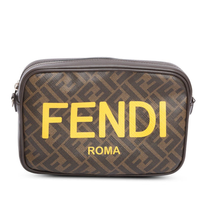 Fendi Brown Leather FF Zucca Canvas Camera Case Bag