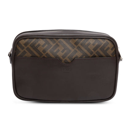 Fendi Brown Leather FF Zucca Canvas Camera Case Bag