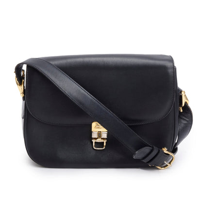 Celine Vintage Black Leather Horse Carriage Shoulder Bag