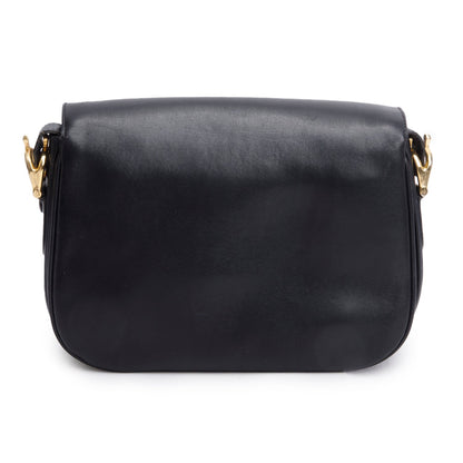 Celine Vintage Black Leather Horse Carriage Shoulder Bag