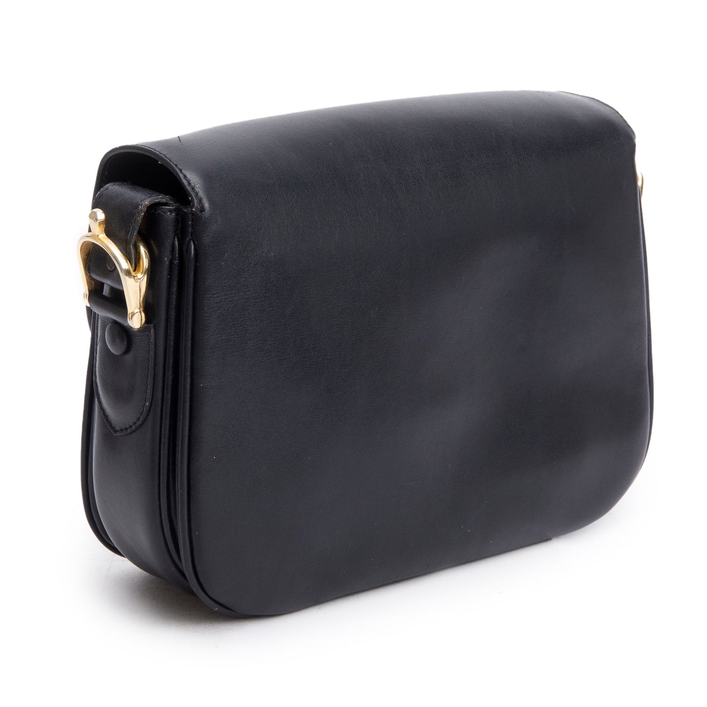Celine Vintage Black Leather Horse Carriage Shoulder Bag