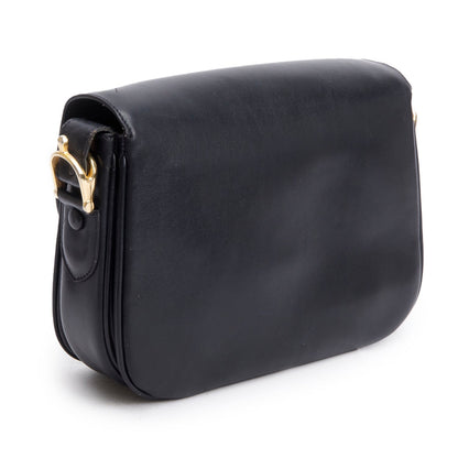 Celine Vintage Black Leather Horse Carriage Shoulder Bag