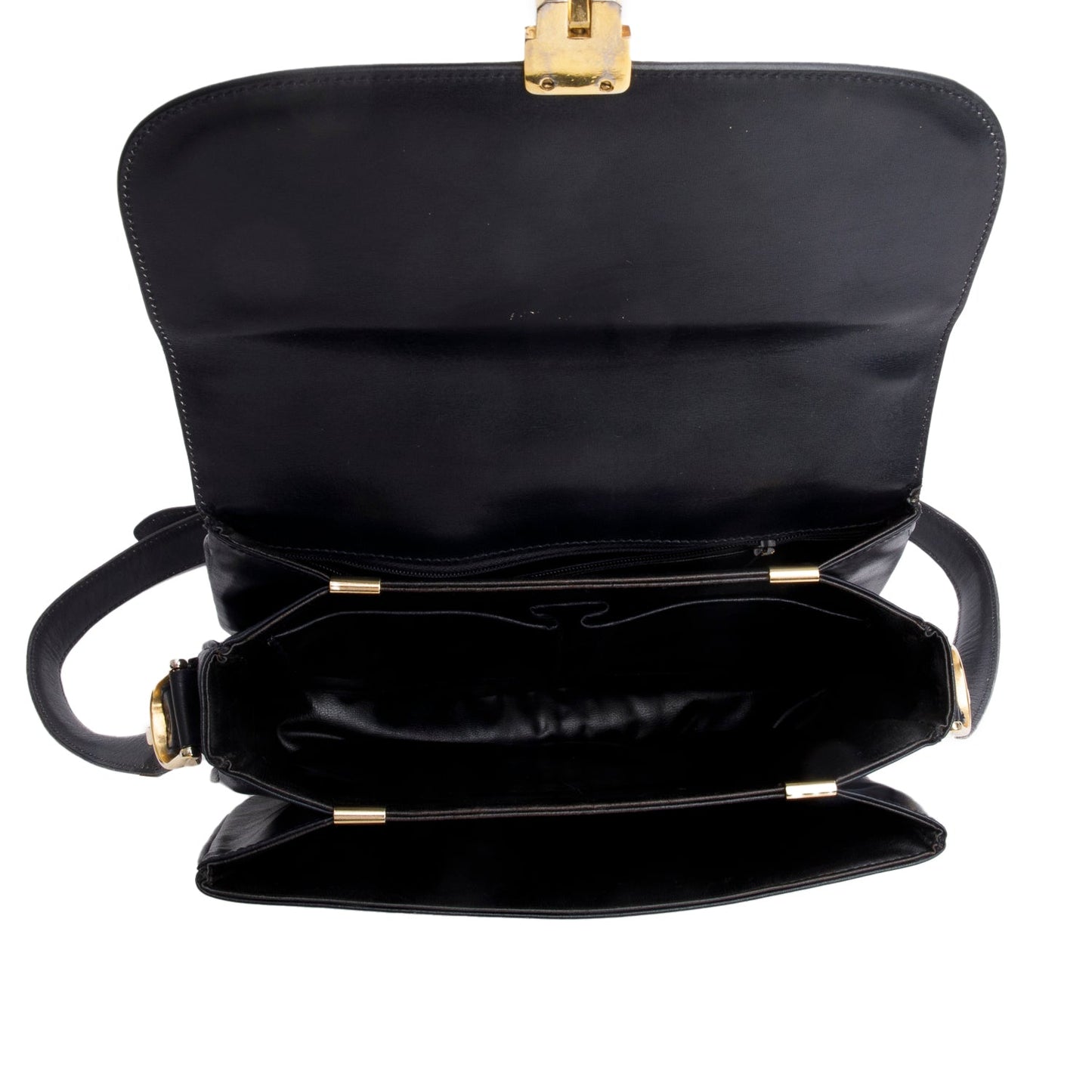 Celine Vintage Black Leather Horse Carriage Shoulder Bag