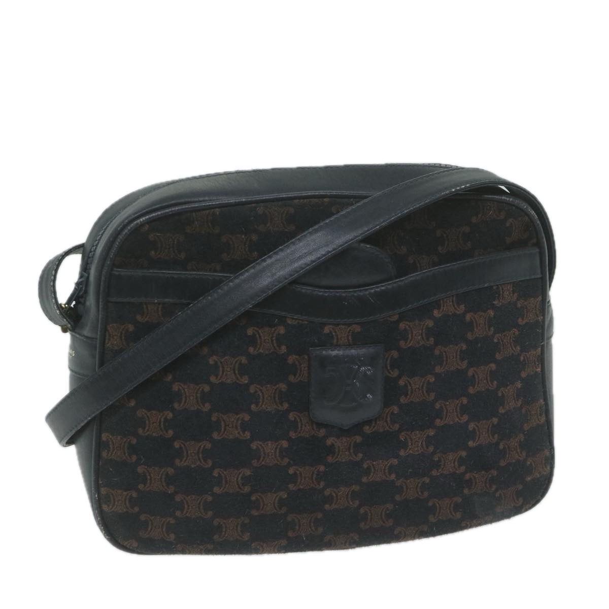 Luxury CELINE Macadam Canvas Shoulder Bag Navy  65782