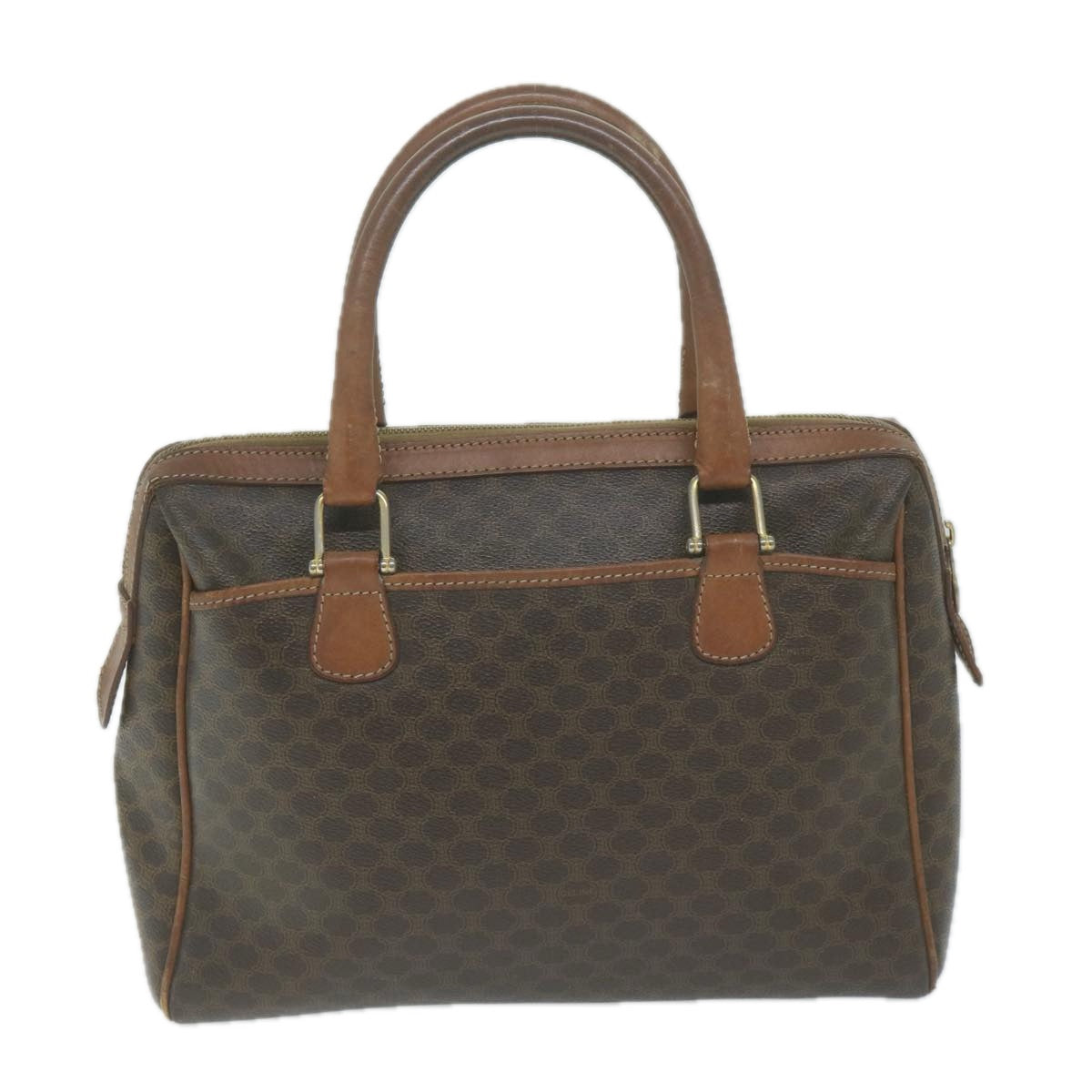 Luxury CELINE Macadam Canvas Boston Bag PVC Brown  65783