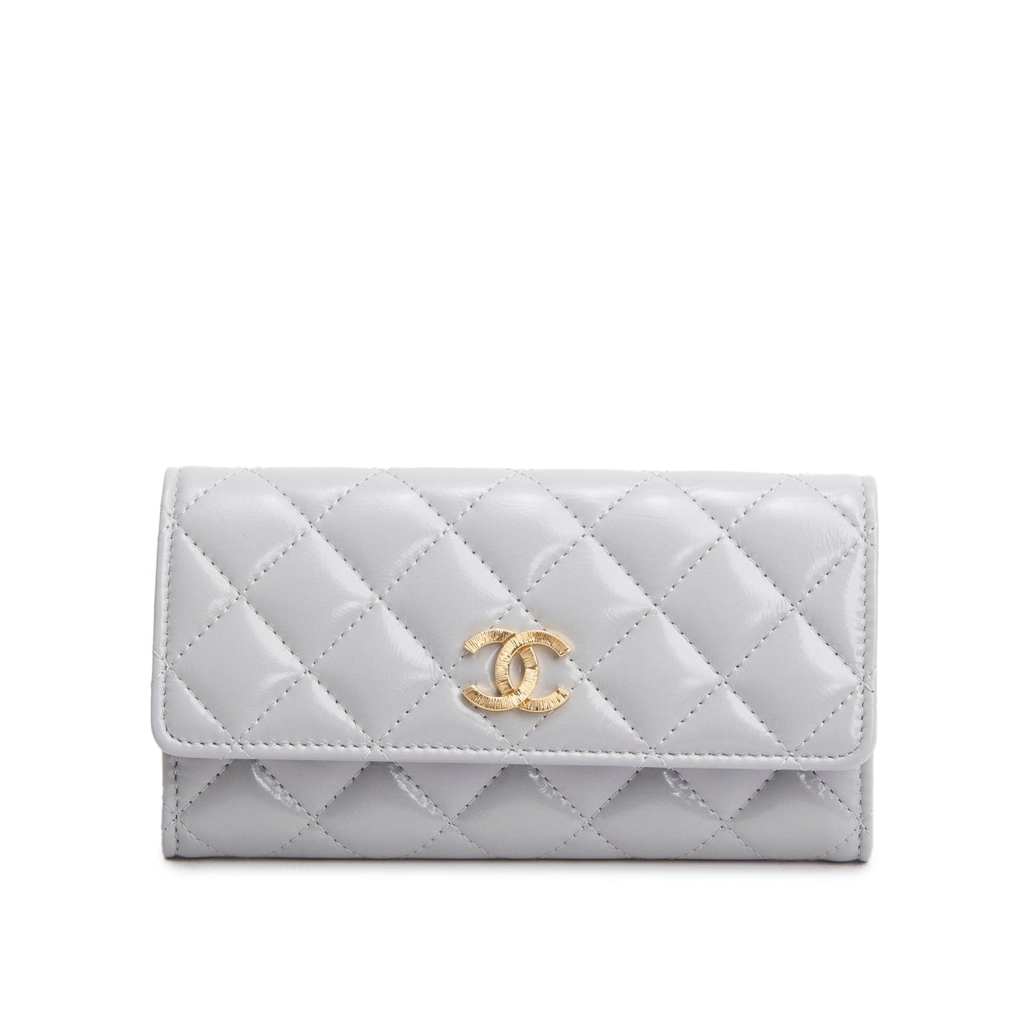 Chanel Grey Shiny Calfskin Leather Classic Small Flap Wallet