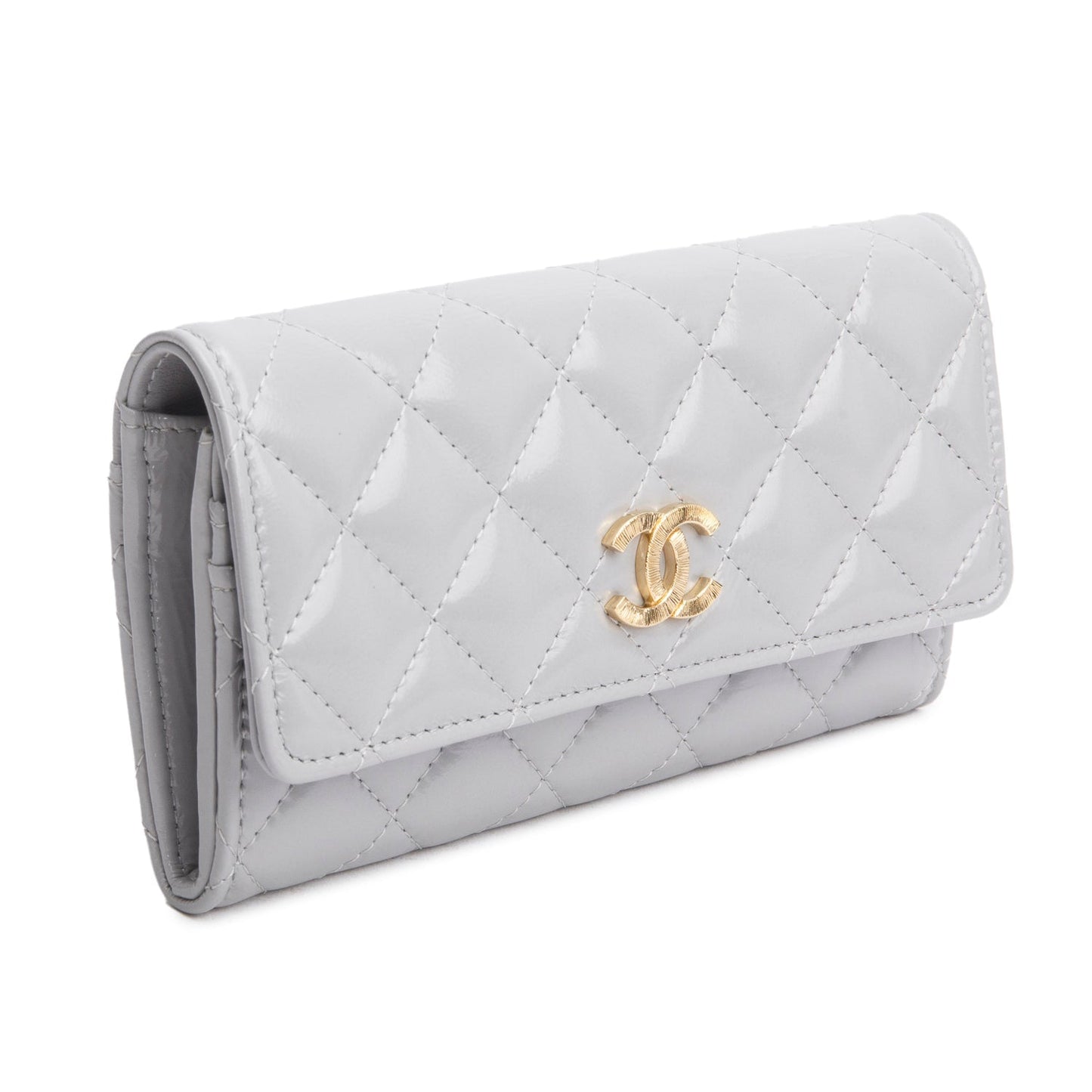 Chanel Grey Shiny Calfskin Leather Classic Small Flap Wallet
