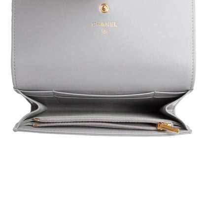Chanel Grey Shiny Calfskin Leather Classic Small Flap Wallet