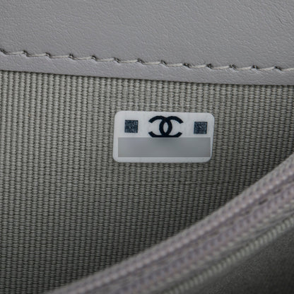 Chanel Grey Shiny Calfskin Leather Classic Small Flap Wallet
