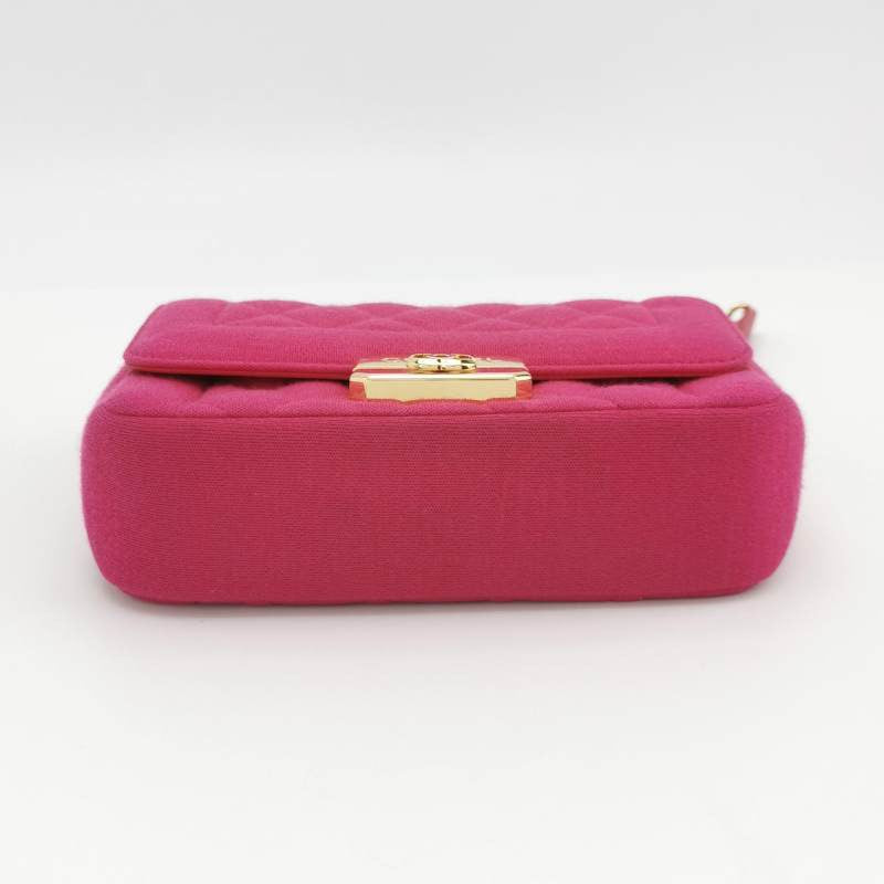 Chanel Mini Chic With Me Flap Bag Cotton Cloth Pink Fuchsia Crossbody Bag