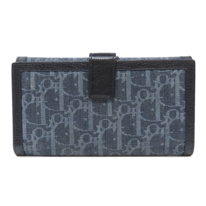 Christian Dior Long Wallet Purse denim Navy Trotter Pattern Women