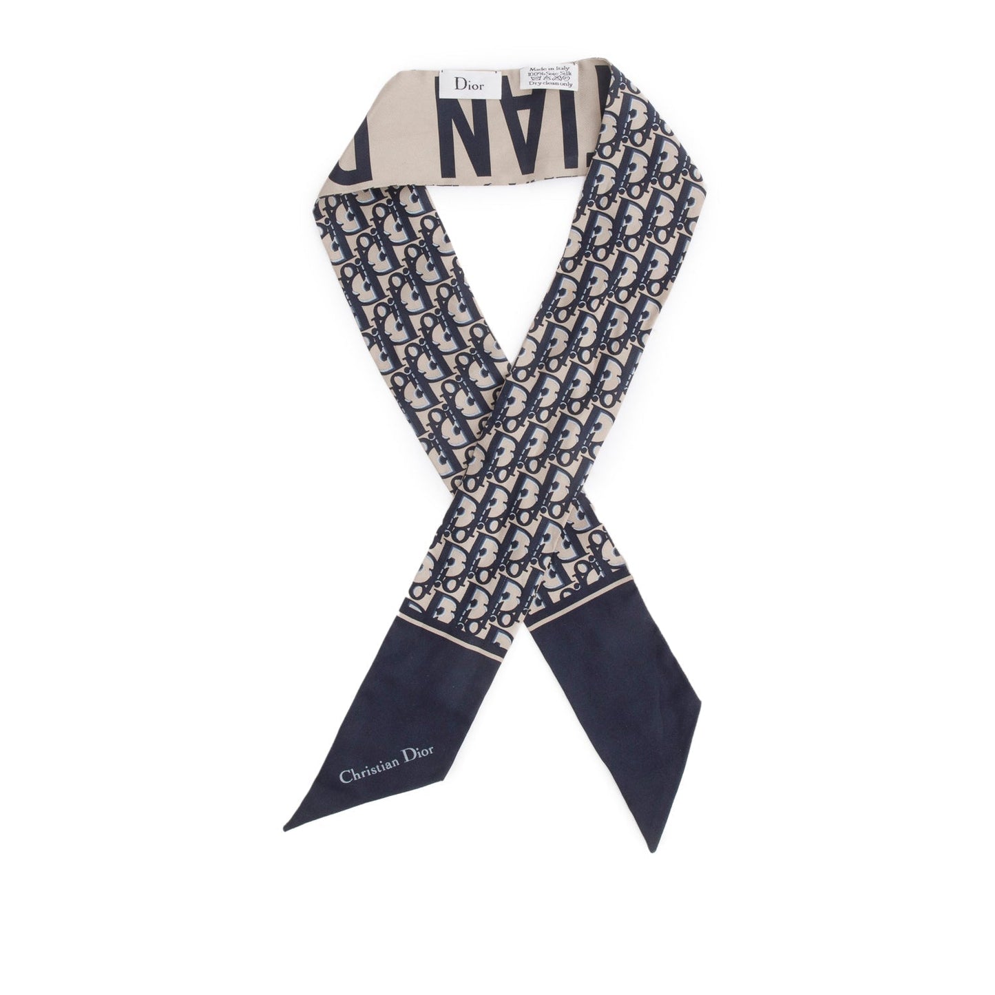 Christian Dior Navy Mitzah Silk Twilly Scarf