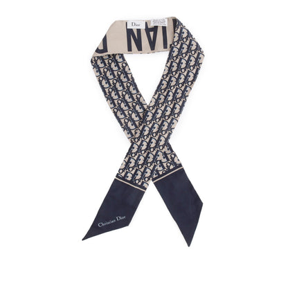 Christian Dior Navy Mitzah Silk Twilly Scarf