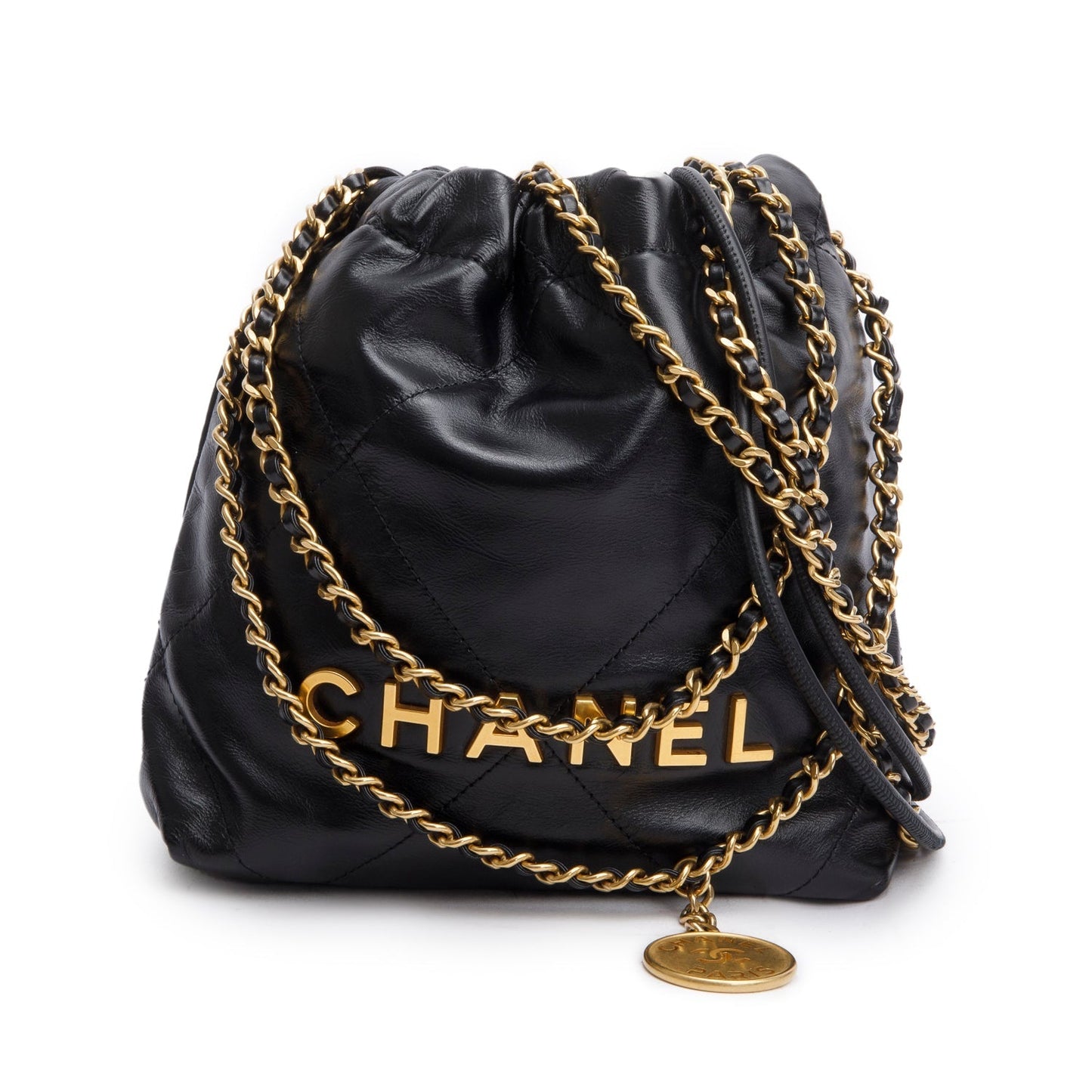 Chanel Black Shiny Calfskin Quilted Mini Chanel 22