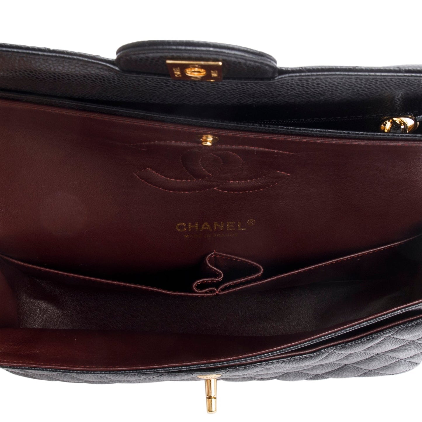 Chanel Black Quilted Caviar Leather Classic Medium Double Flap Bag