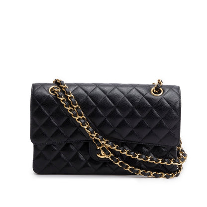 Chanel Black Quilted Caviar Leather Classic Medium Double Flap Bag