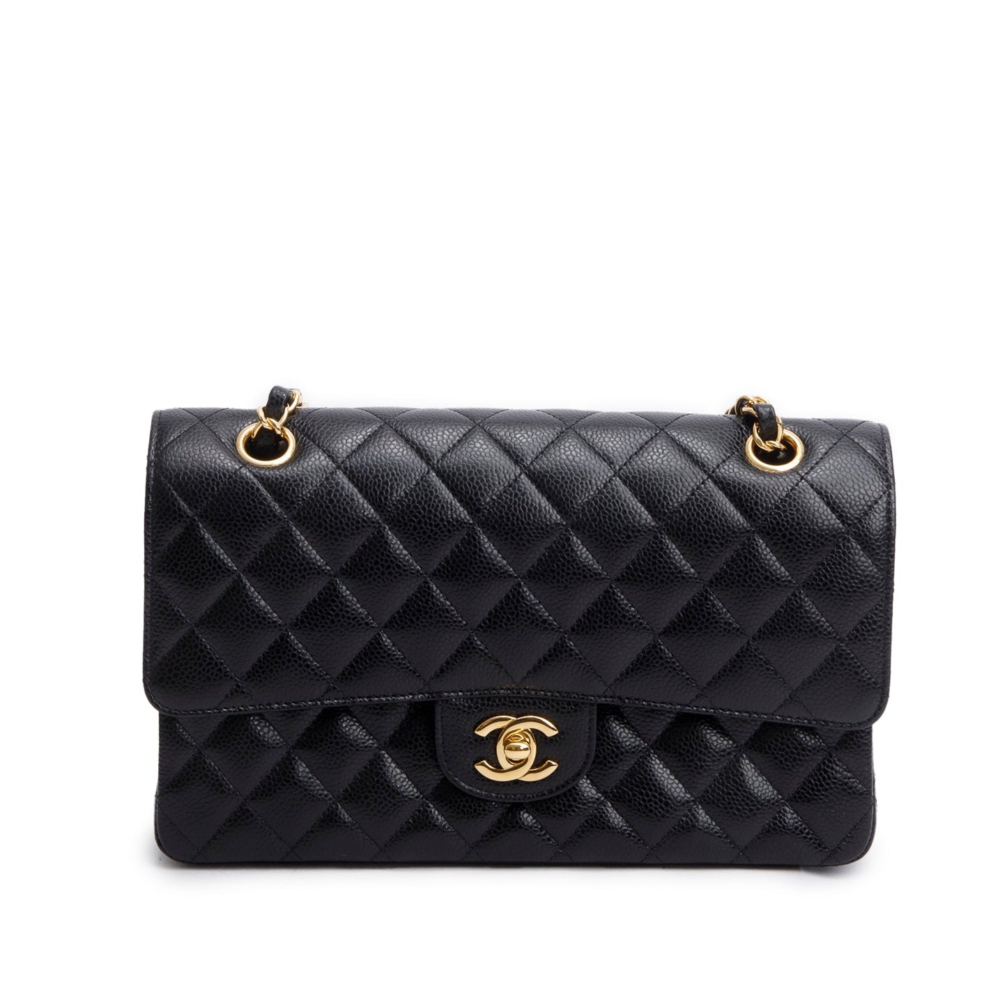 Chanel Black Quilted Caviar Leather Classic Medium Double Flap Bag