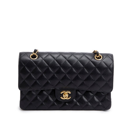 Chanel Black Quilted Caviar Leather Classic Medium Double Flap Bag