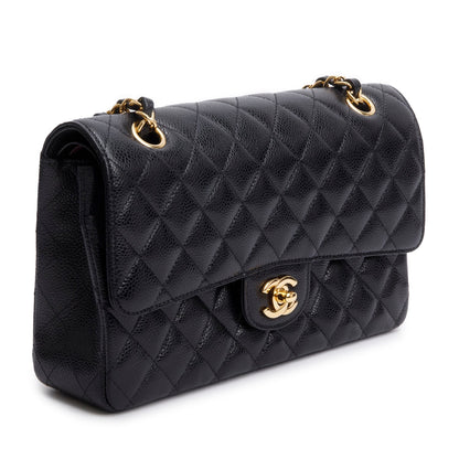 Chanel Black Quilted Caviar Leather Classic Medium Double Flap Bag