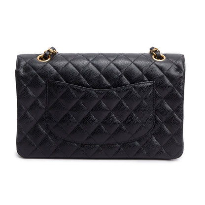 Chanel Black Quilted Caviar Leather Classic Medium Double Flap Bag