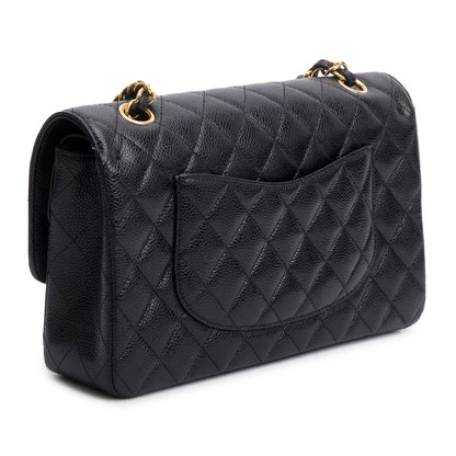 Chanel Black Quilted Caviar Leather Classic Medium Double Flap Bag