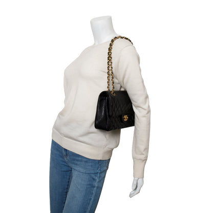 Chanel Black Quilted Caviar Leather Classic Medium Double Flap Bag