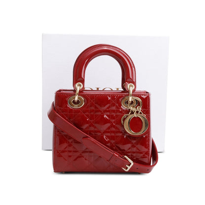 Christian Dior 2022 Red Patent Cannage Leather Small Lady Dior