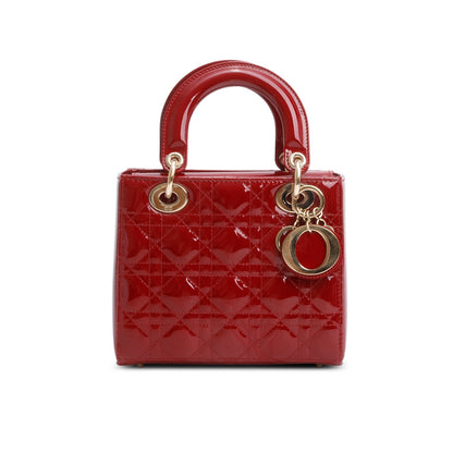 Christian Dior 2022 Red Patent Cannage Leather Small Lady Dior
