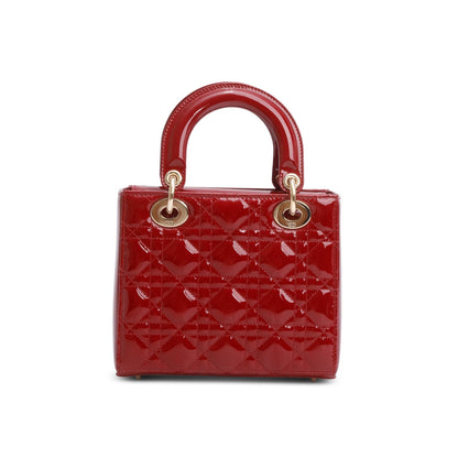Christian Dior 2022 Red Patent Cannage Leather Small Lady Dior