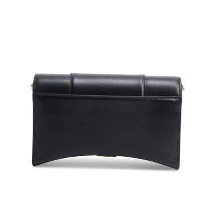 Balenciaga Black Smooth Leather Hourglass Wallet on Chain