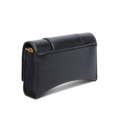 Balenciaga Black Smooth Leather Hourglass Wallet on Chain
