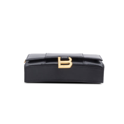 Balenciaga Black Smooth Leather Hourglass Wallet on Chain