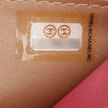 Chanel Pink Lambskin Camellia Embossed Wallet on Chain