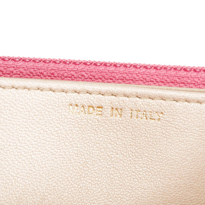 Chanel Pink Lambskin Camellia Embossed Wallet on Chain