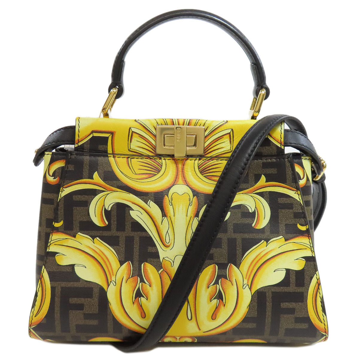 FENDI Handbag Calfskin black Fender Che Mini Peekaboo