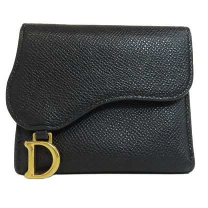 Christian Dior Bifold Wallet Calfskin black saddle lotus wallet Women
