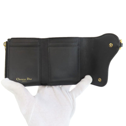 Christian Dior Bifold Wallet Calfskin black saddle lotus wallet Women