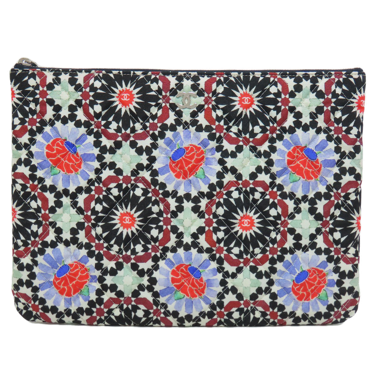CHANEL Clutch bag quilting black Matelasse Flower Pattern Pouch