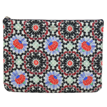 CHANEL Clutch bag quilting black Matelasse Flower Pattern Pouch
