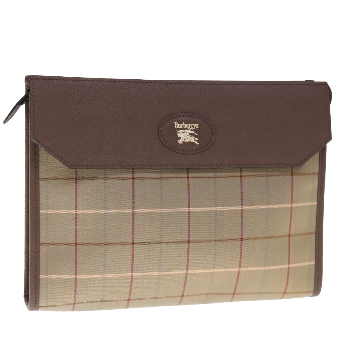 Luxury BurberrySs Nova Check Clutch Bag Canvas Brown Auth 65917