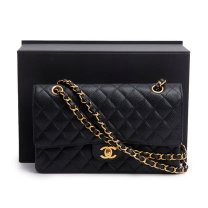 Chanel 2023 Black Quilted Caviar Leather Classic Medium Double Flap Bag