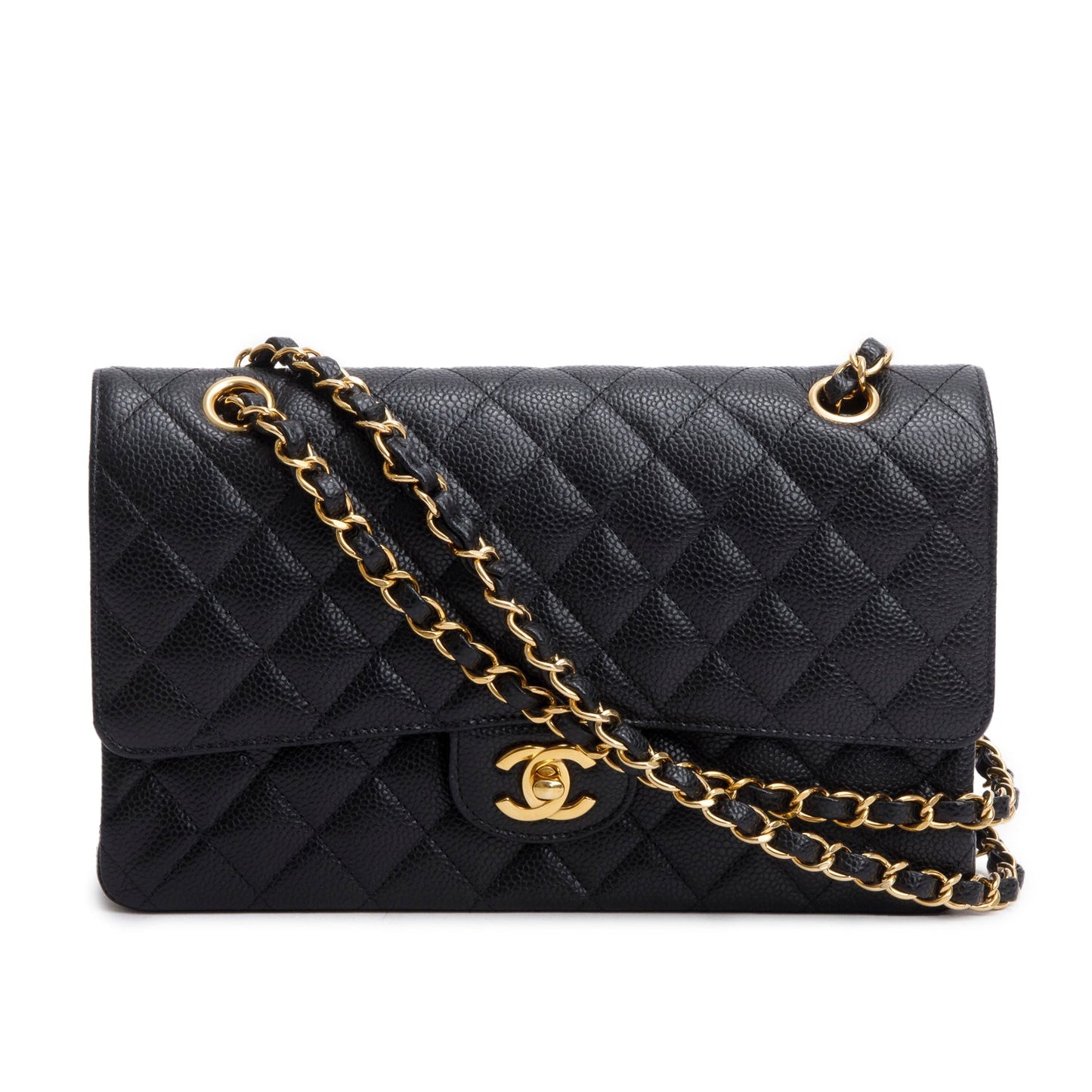 Chanel 2023 Black Quilted Caviar Leather Classic Medium Double Flap Bag